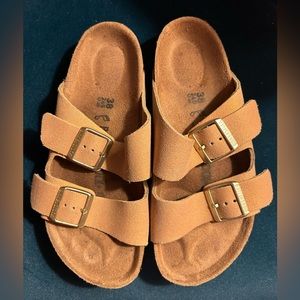 Birkenstock Arizona Leather Washed Metallic Sea Copper Size 38EU/Regular Width